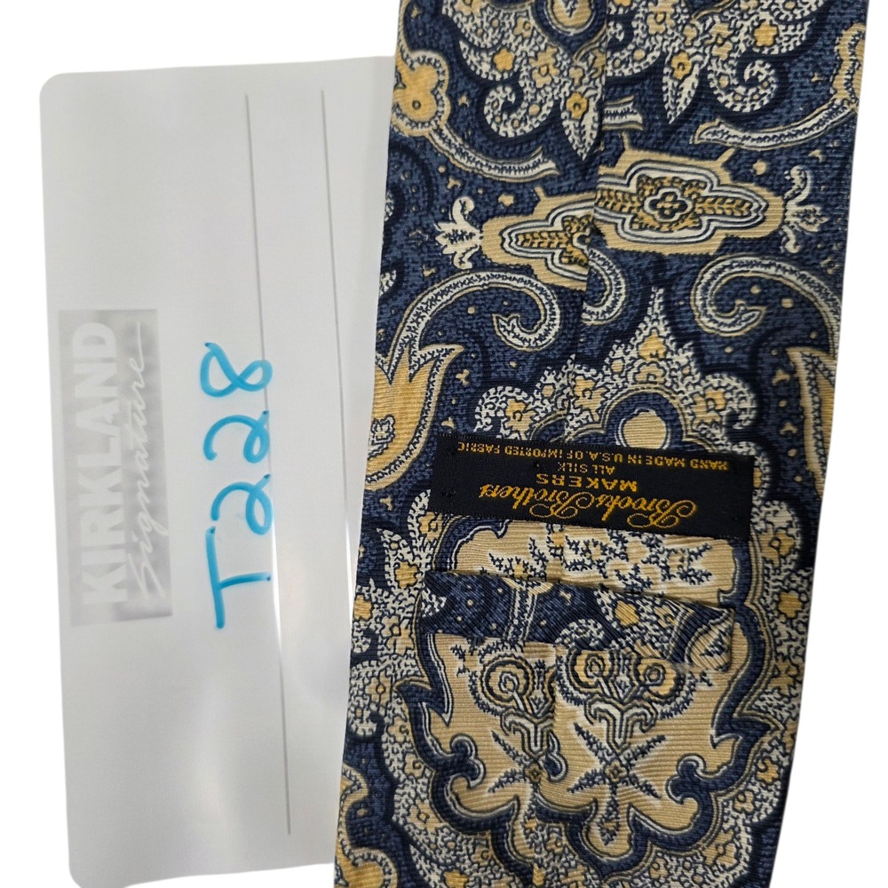 Brooks Brothers Makers Mens Luxury Necktie Blue Yellow Paisley Silk Classic - Picture 8 of 8